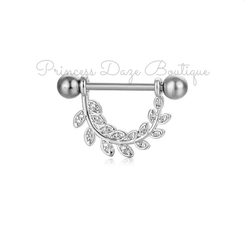Silver Vine Nipple‎ Ring Barbell Set CZ Body Jewelry